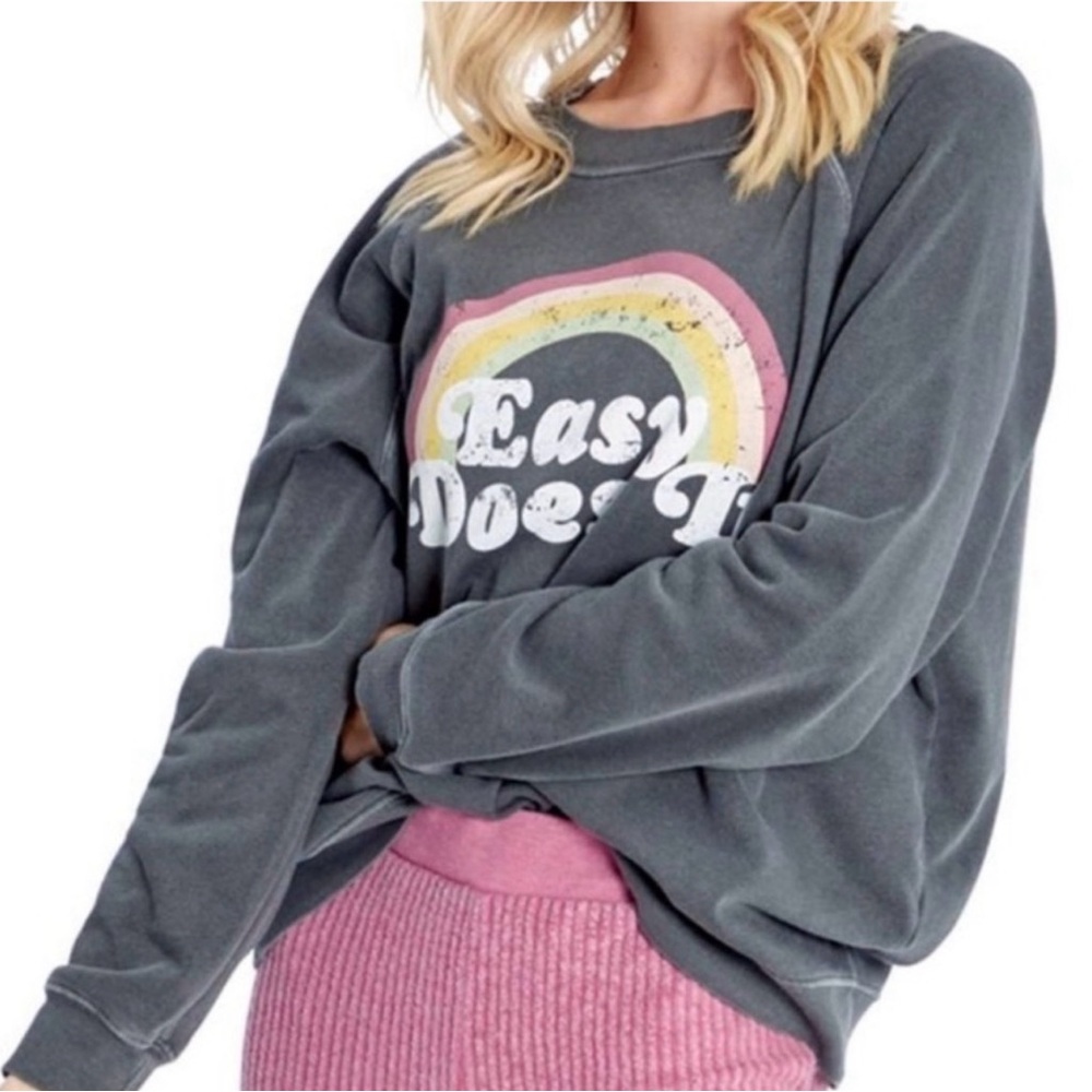 Wildfox Gray Rainbow Graphic Oversized Sweatshirt Size M